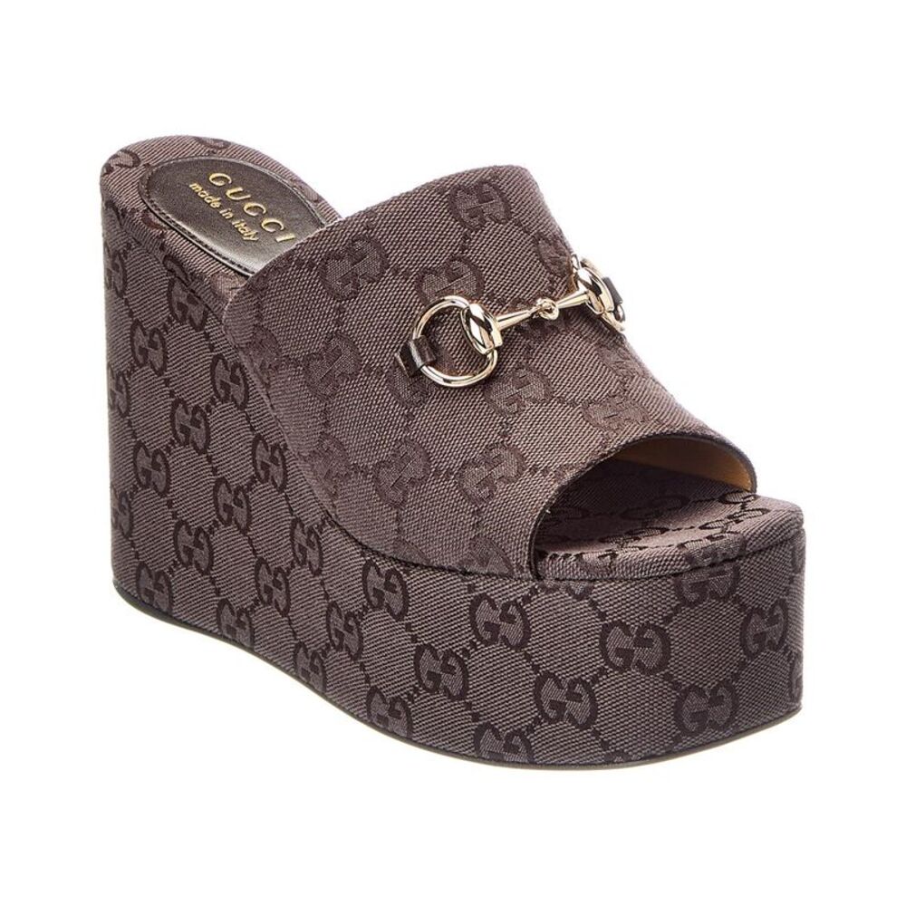 Gucci Horsebit Leather Wedge Sandal